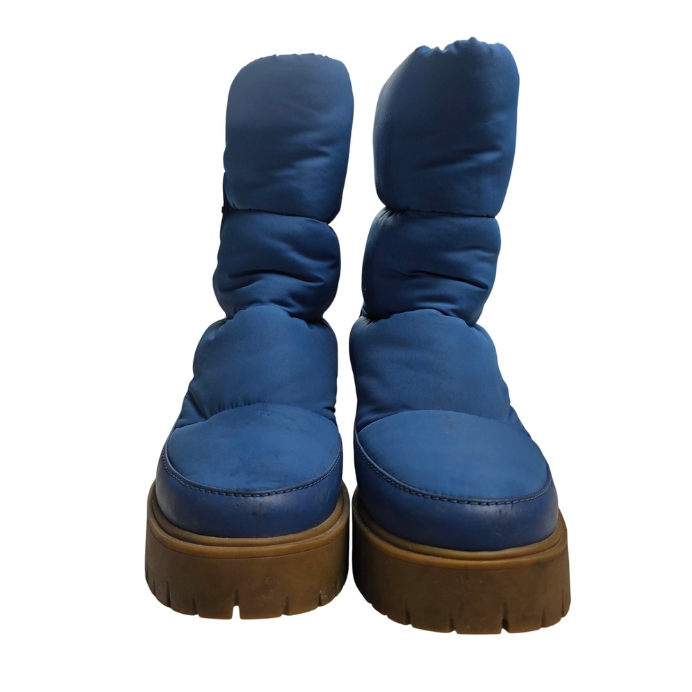 Coach Puffer Snow Boots Women Blue Leather Nylon Platform Lug Sole Good - Picture 5 of 9